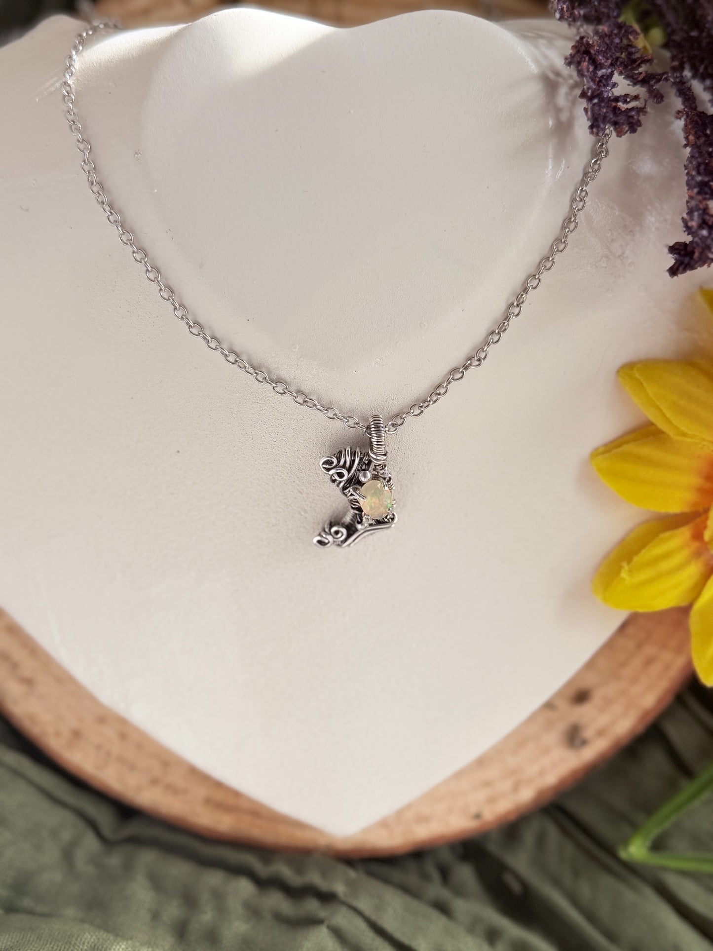 925 Honey Opal Moon Pendant