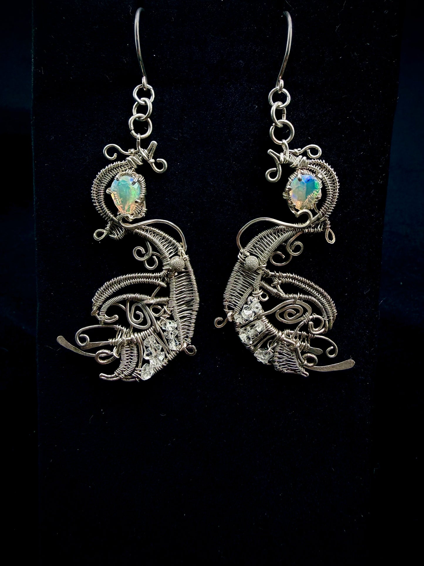 925 Opal Feather Earrings