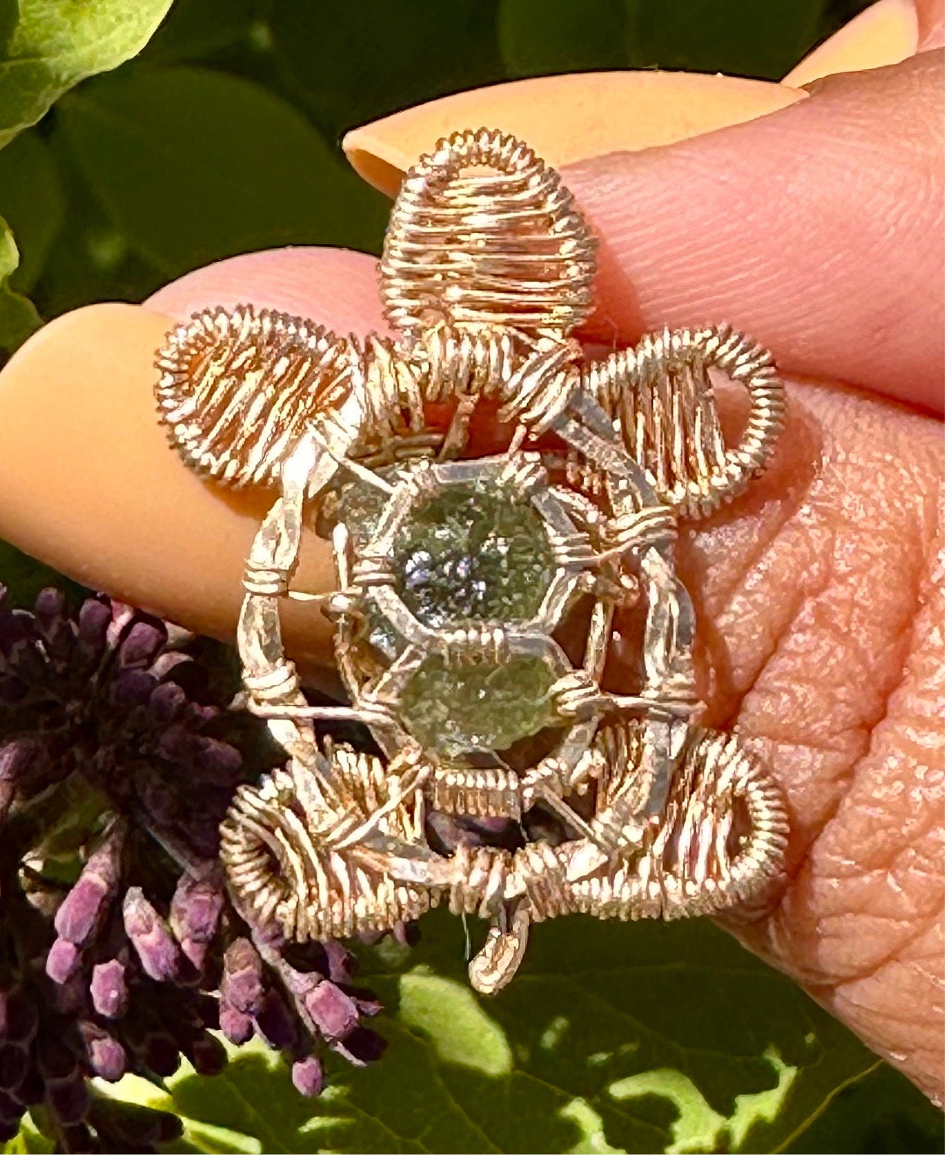 14k GF Moldavite Turtle Pendant
