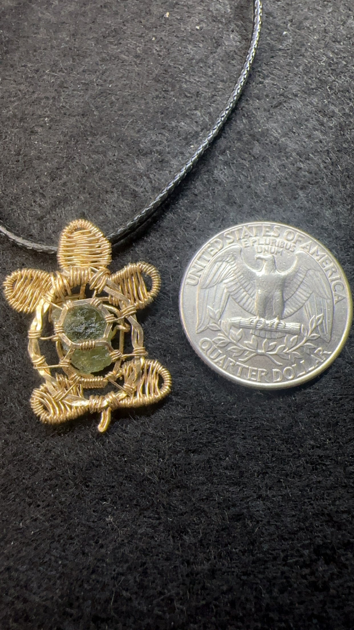 14k GF Moldavite Turtle Pendant