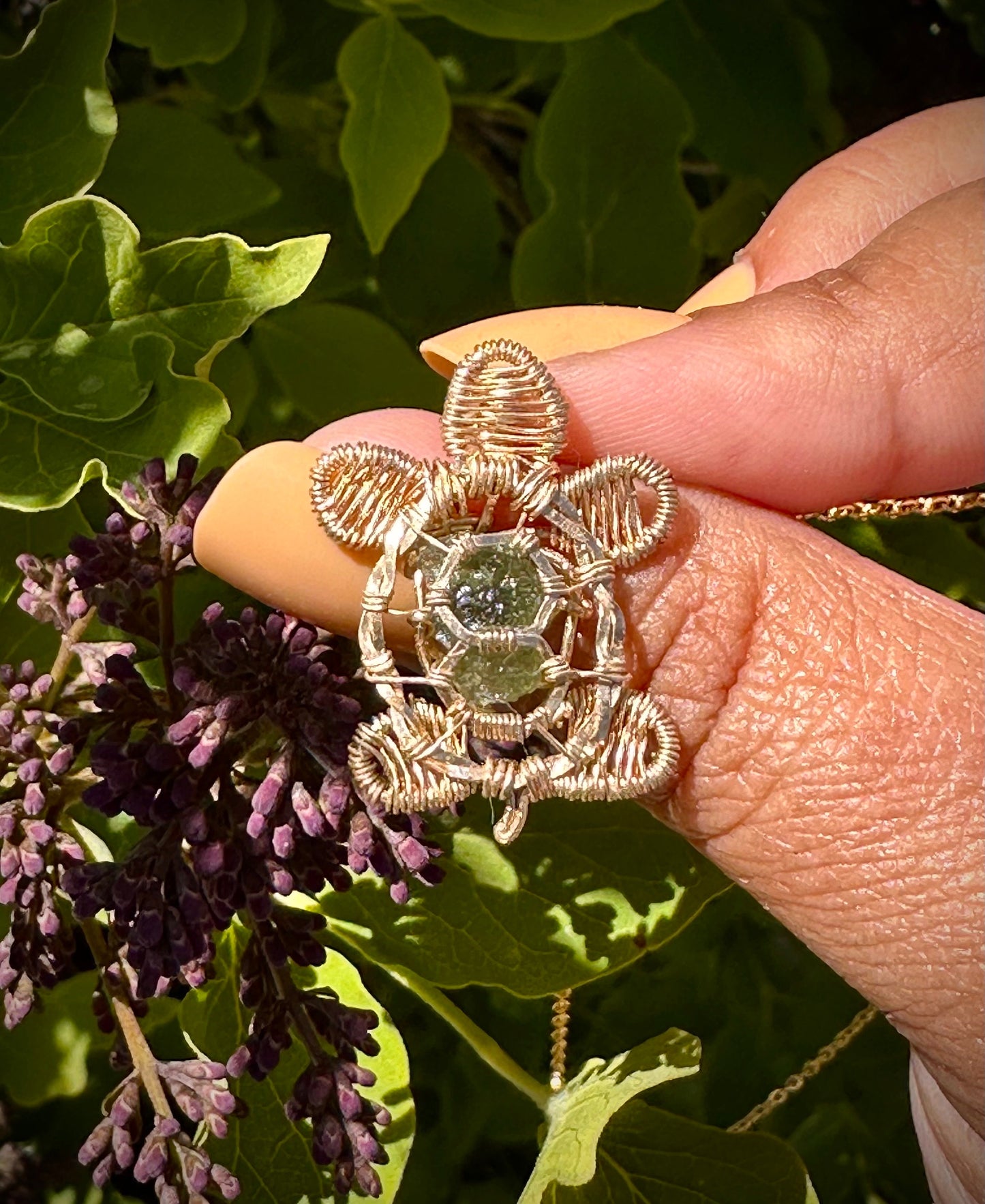14k GF Moldavite Turtle Pendant