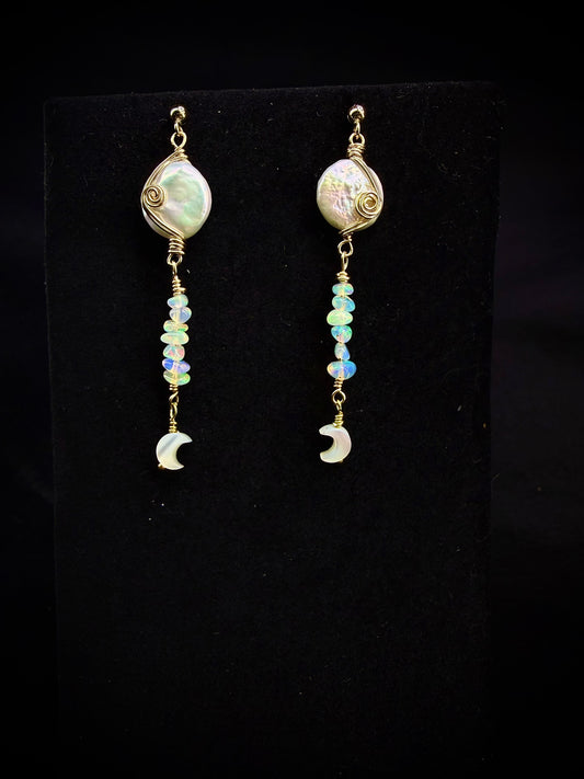 14kgf Pearl and Moonstone Earrings