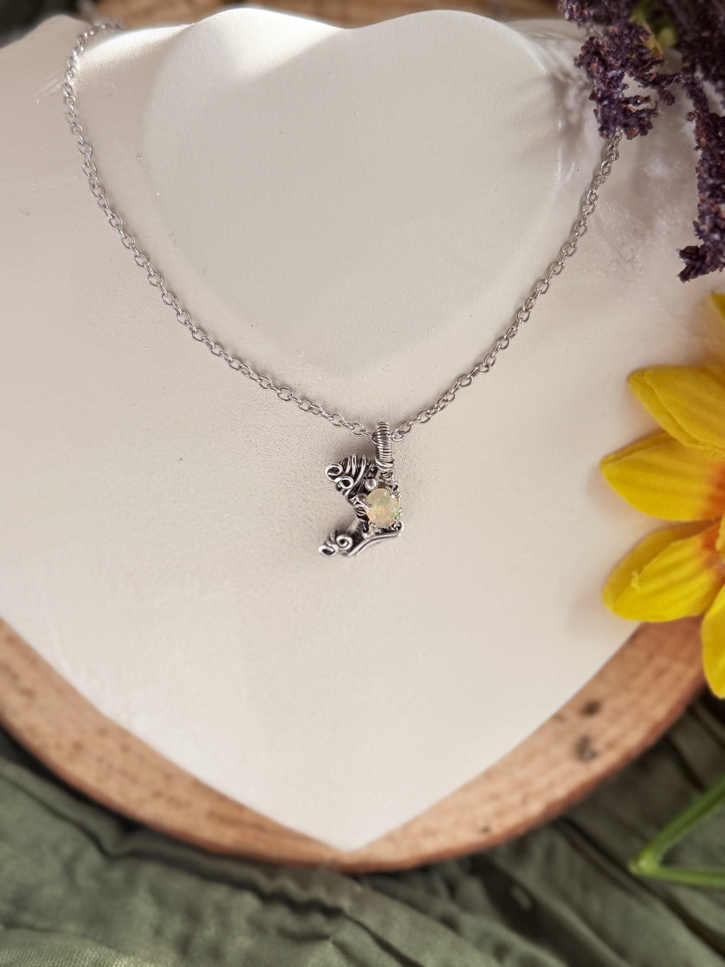 925 Honey Opal Moon Pendant