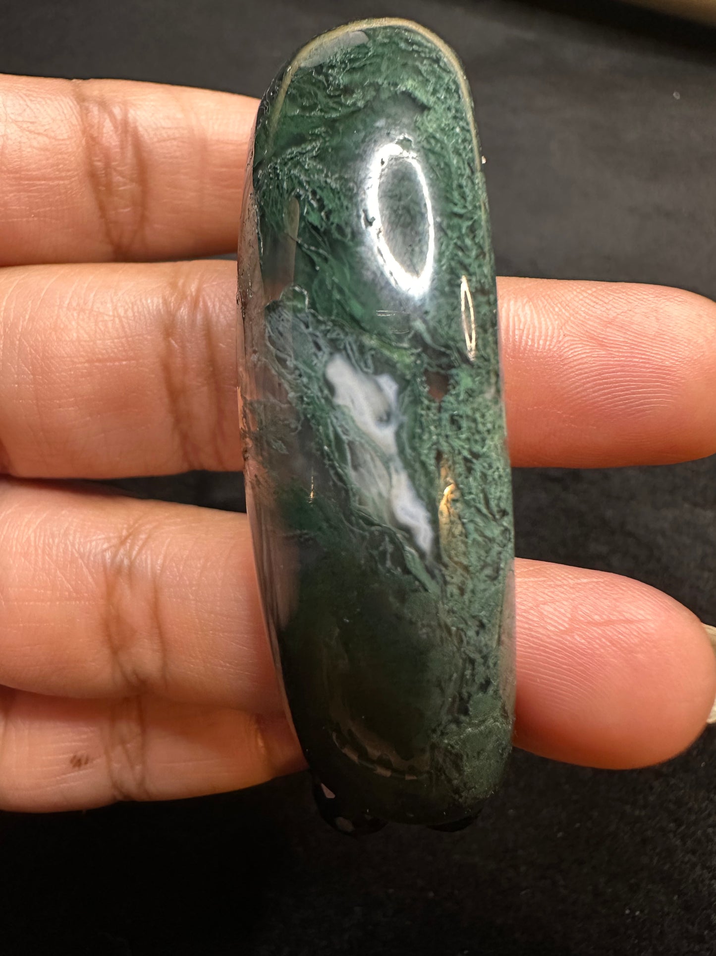 Moss Agate & Blk Jade Half Bangle