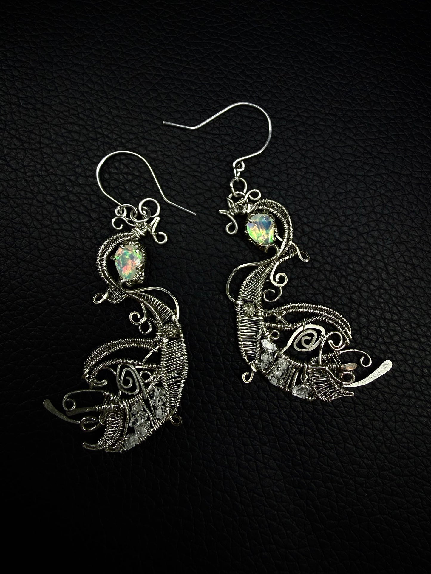925 Opal Feather Earrings