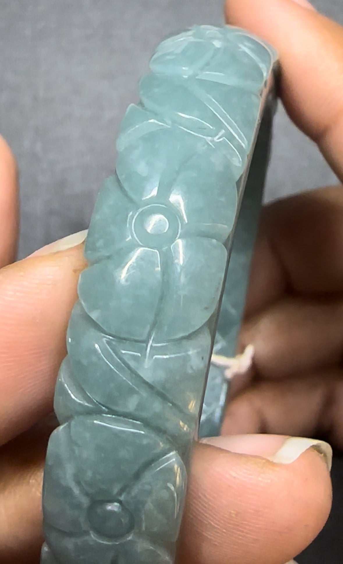 Carved BlueWater Jade Bangle