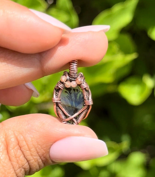 Dendritic Agate w/Sunstone Pendant